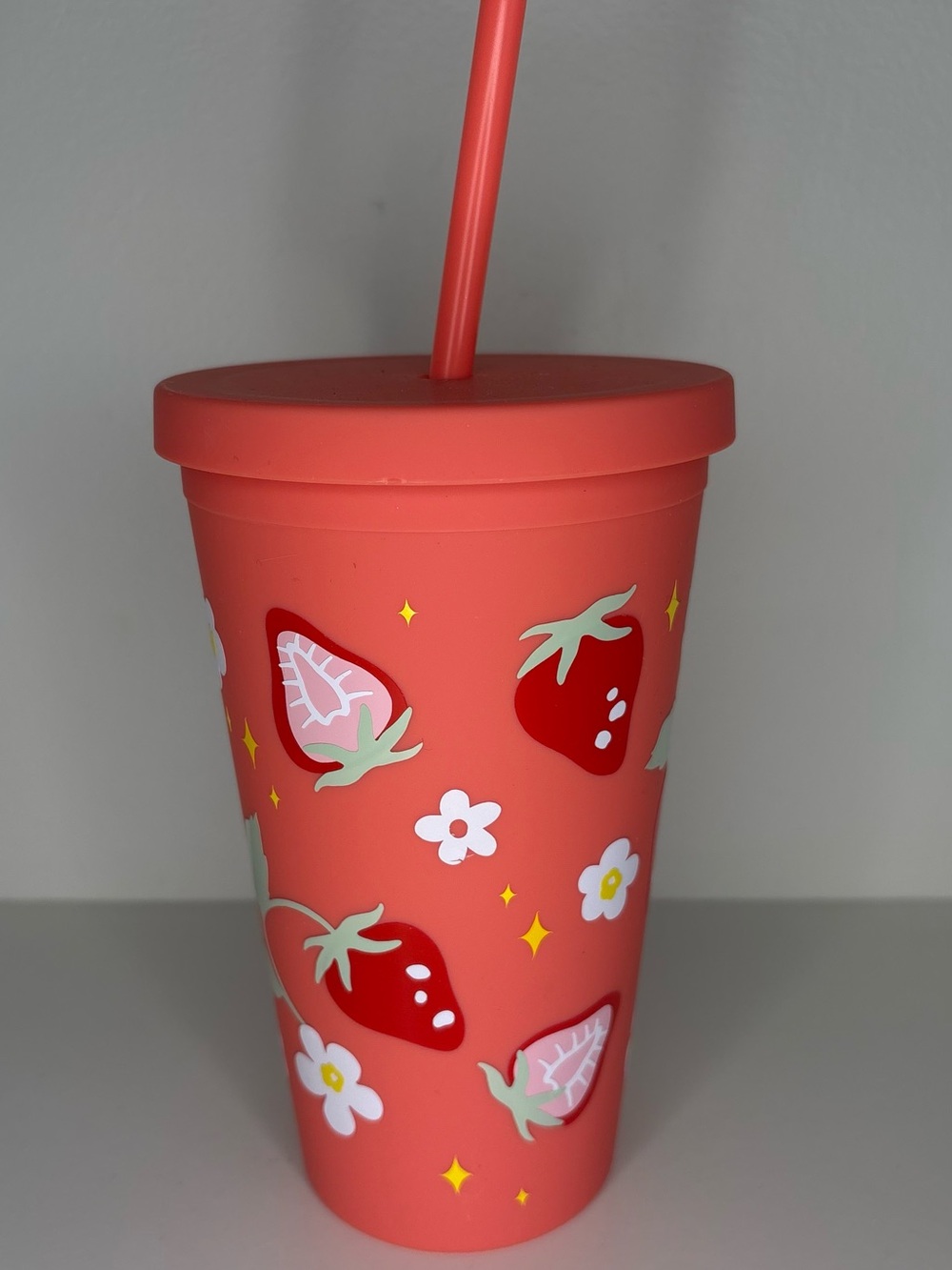 New Matte strawberry tumbler Silicone Sip Cup with Straw - Coral